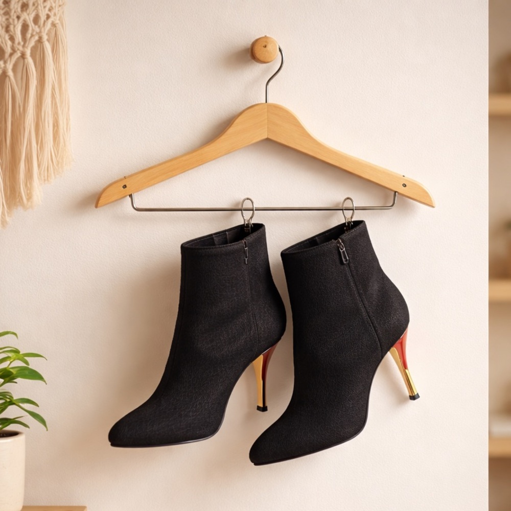 Diane Von Furstenberg Lis Runway Black Calf Hair Ankle Stiletto Booties 7.5